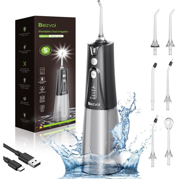 Water Flosser Teeth Pick: 5 Modes Cordless Water Dental Floss 300ML Portable